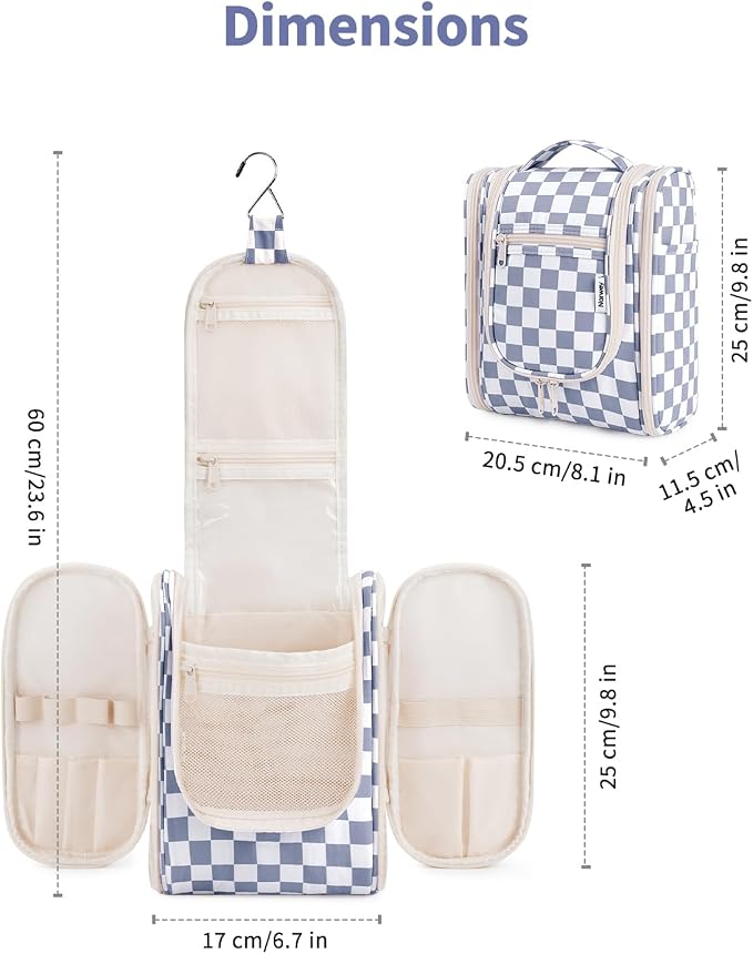 Narwey Small Checkered Hanging Travel Toiletry Bag - Image 5