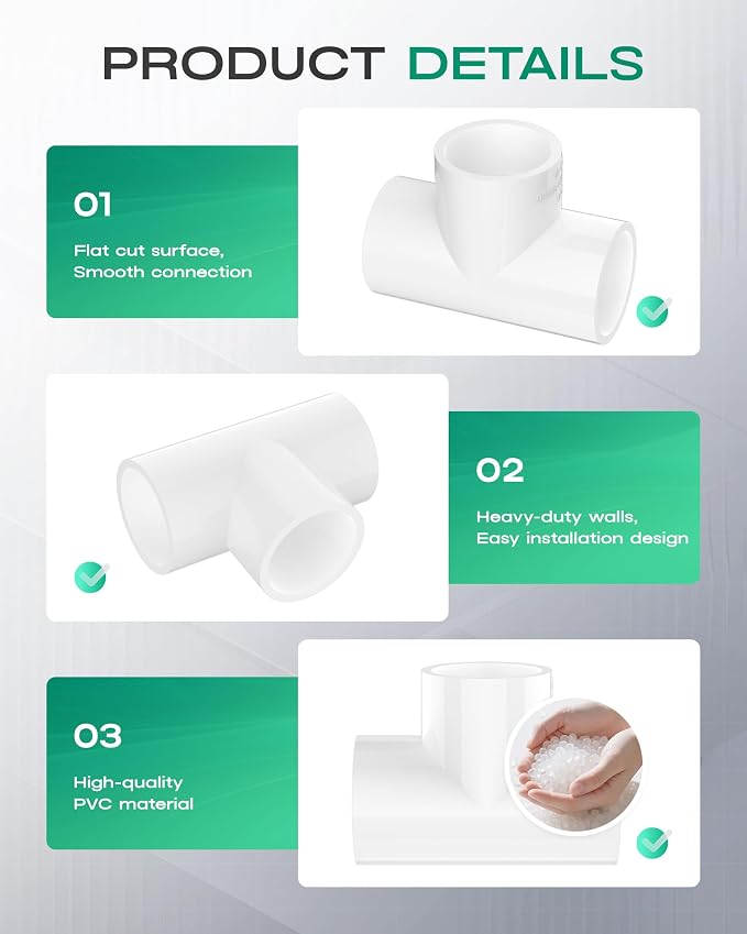 2-Pack 2 Inch PVC Tee Pipe Fittings, 3 Way Socket x Socket, Schedule 40 PVC - Image 6