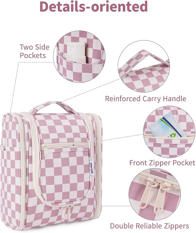 Narwey Small Checkered Hanging Travel Toiletry Bag - Image 6