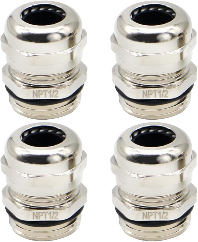 MAKERELE NPT 1/2" Nickel-Plated Brass IP68 Waterproof Cable Glands, Adjustable by MAKERELE