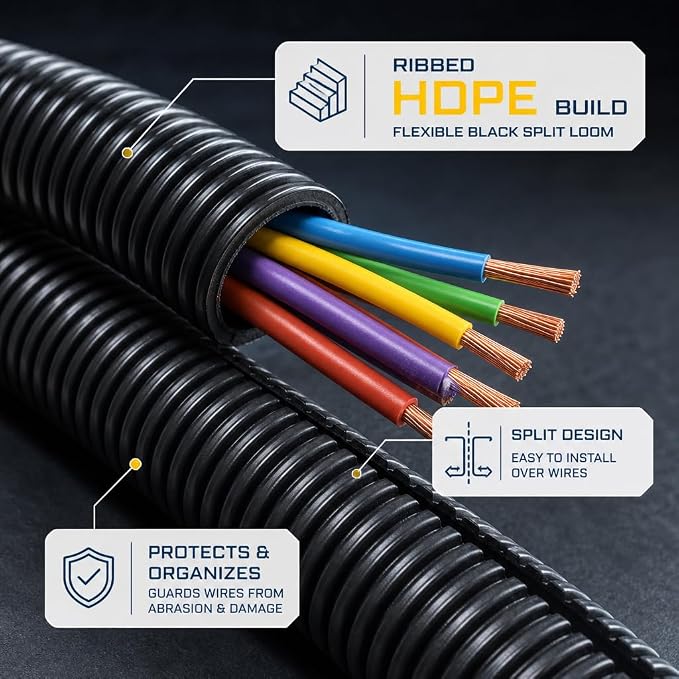 GS Power 1/2 Inch x 50ft Split Wire Loom Tubing, Split Cable Sleeve Cord - Image 7