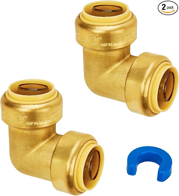 1 Inch Elbow, 90-Degree Plumbing Fitting, 2 Pack | Brass Push-to-Connect Pipe by SUNGATOR