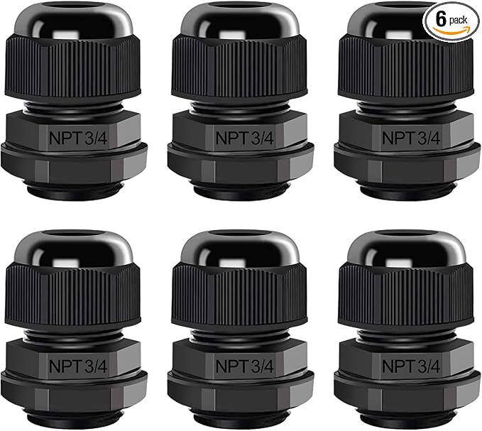 AIRIC 3/4" NPT Cable Glands Waterproof Connector Strain Relief Cord Grips | 6 by AIRIC