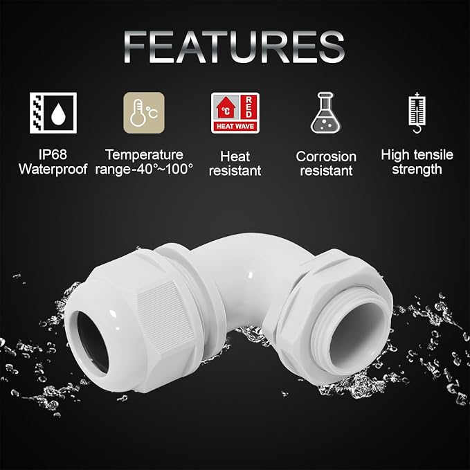 M16 Cable Gland, 90 Degree Adjustable 6-10mm Strain Relief, Cord Connectors - Image 3