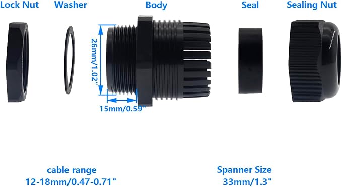 3/4 Inch NPT Strain Relief Nylon Cord Grip, SAFYY 10 PCS Waterproof Cable - Image 2