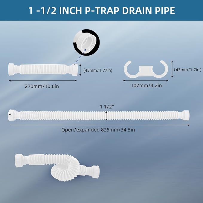 Sink Drain Pipe, Flexible Sink P-Trap Pipe - Image 3