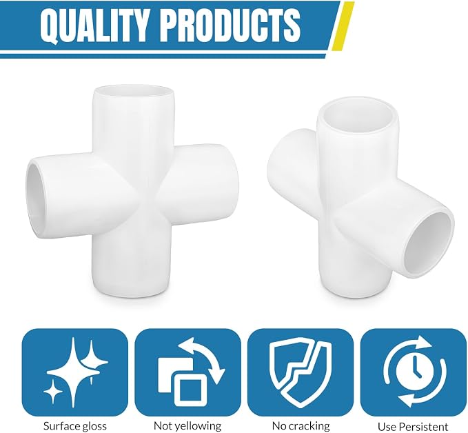 20 Pack 1/2 Inch Cross PVC Fitting, 4-Way Furniture Grade Pipe Elbow Connector - Image 5