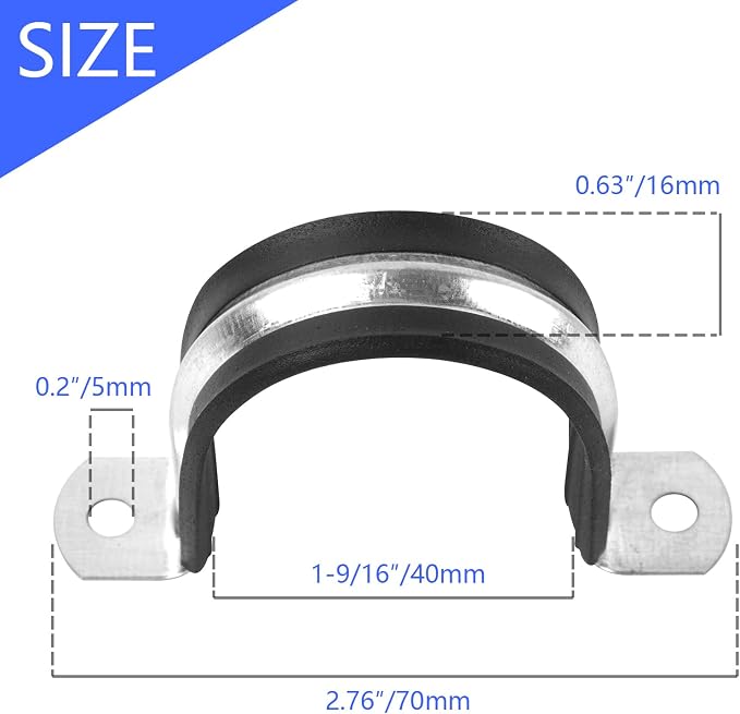 1-9/16 Inch Reinforced Rigid Pipe Strap, 2 Holes U Bracket Cable Clamp Hanger - Image 2