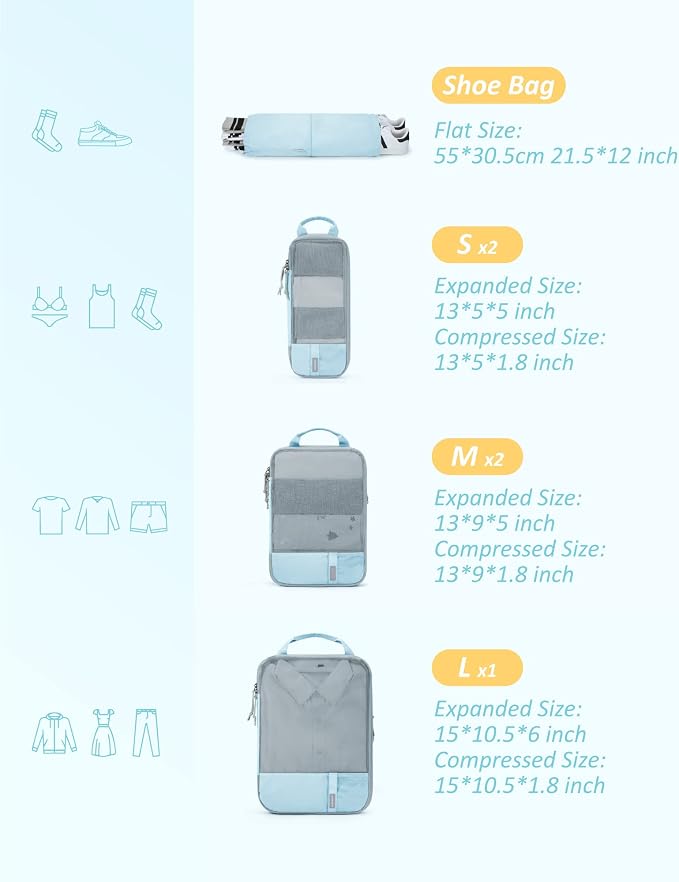BAGSMART 6 Set /4 Set/2 Set Compression Packing Cubes - Image 2