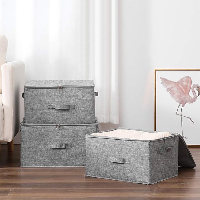 ANMINY 3PCS Storage Bins with Zipper Lids 51.9 Qt Lidded Fabric Storage Boxes - Image 5
