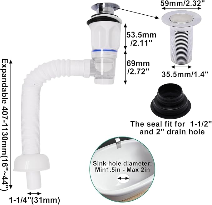 Bathroom Sink Drain Kit, Sink Drain Pip Kit - Image 2