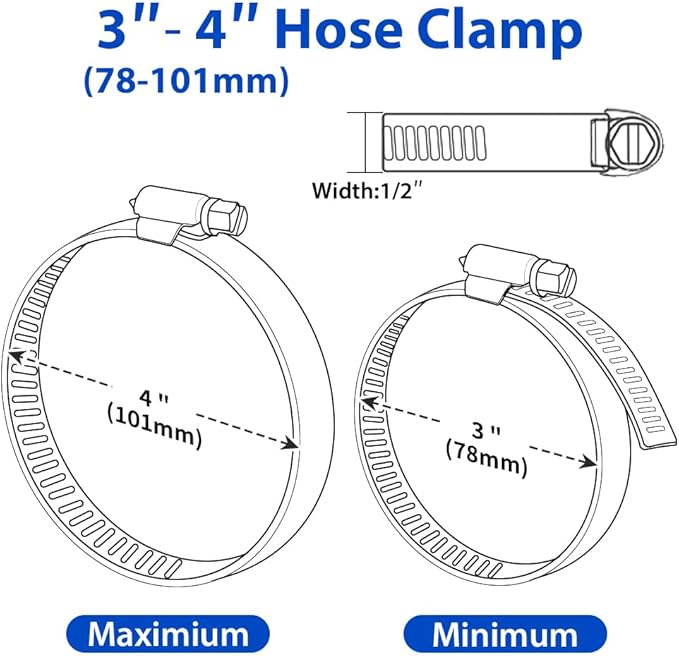 4 Inch Hose Clamp, 10 Pack Stainless Steel Hose Clamps - Image 2