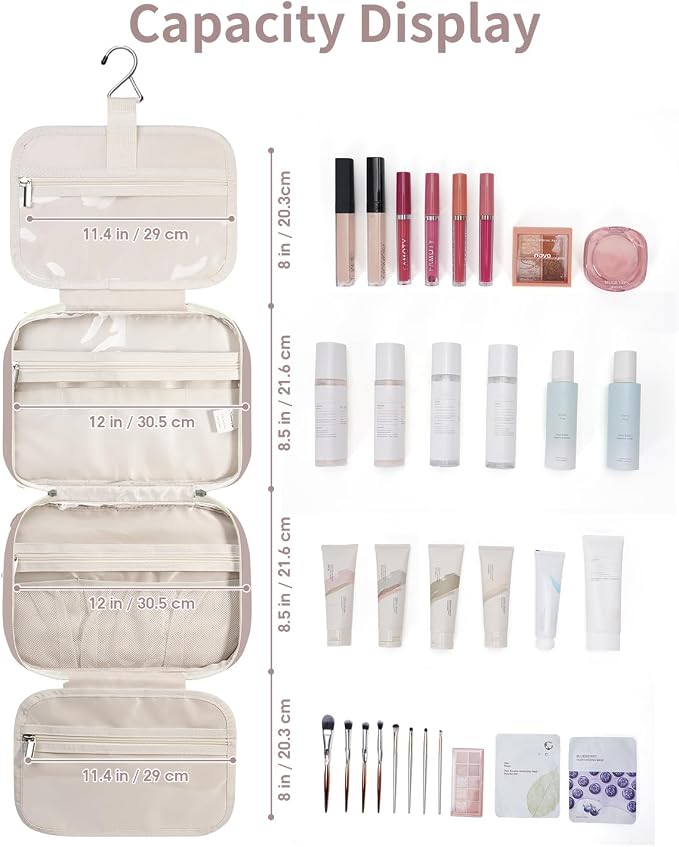 Narwey Travel Toiletry Bag for Women Large Hanging Makeup Bag Organizer - Image 5