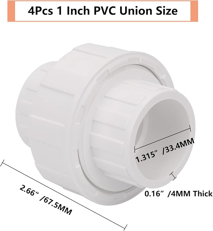 4Pcs 1" PVC Union Coupling Pipe Fitting 1Inch PVC Slip Union PVC Adapter - Image 2