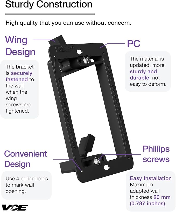 VCELINK Low Voltage Mounting Bracket, Flush Low Voltage Box, Flush Mount - Image 5