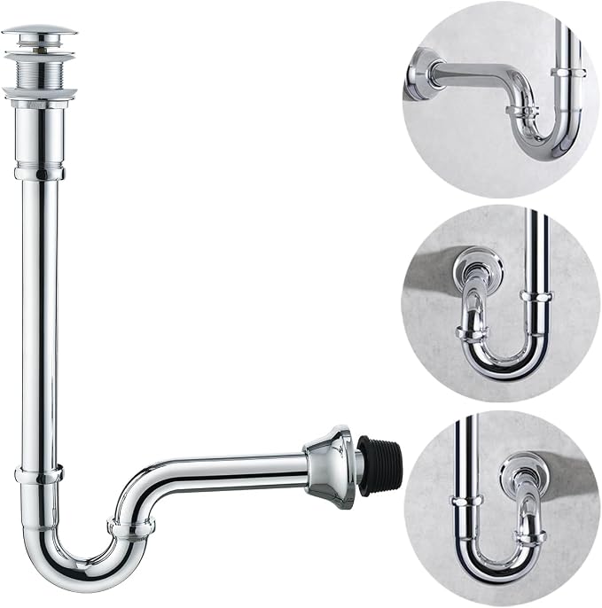 RANDOM Brass P Trap with Bathroom Sink Stopper Kit Without Overflow, Chrome by RANDOM