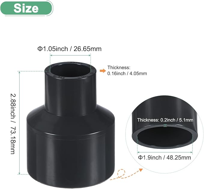 M METERXITY 1-Pack UPVC Reducer Pipe Fitting, 1-1/2"x3/4" Reducing Coupling - Image 3