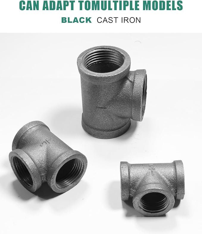 Black Cast Iron Tee Fitting 1" Female Thread, 3 Way Industrial Pipe Connector - Image 3