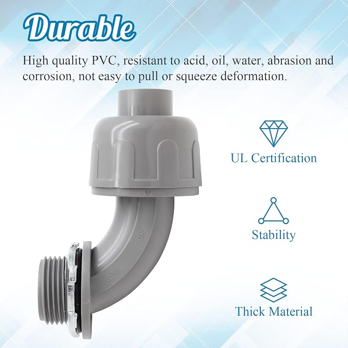 2Pcs 1 Inch NPT Liquid Tight Connector | Nonmetallic, 90 Degree, Electrical - Image 3