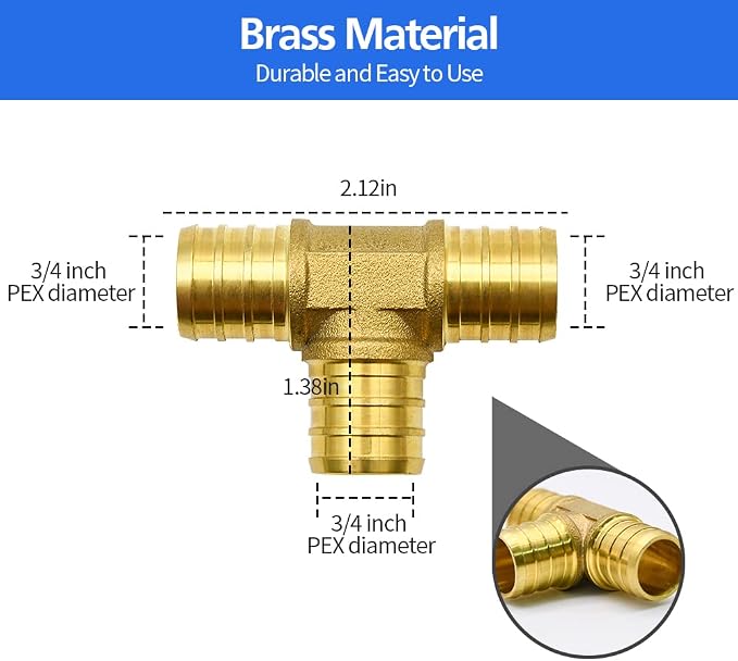 10 Pack 3/4" PEX Fittings, Brass Tee Fittings | - Image 3