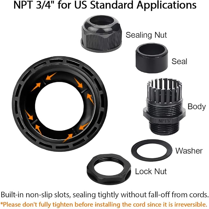20 Pack NPT 3/4" Cable Glands Waterproof Adjustable 12.5-18mm Cable Connectors - Image 4