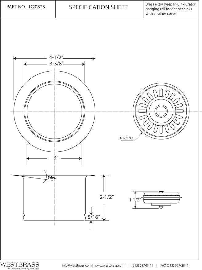 Westbrass D2082S-26 3-1/2" Extra-Deep Collar Kitchen Sink Waste Disposal Flange - Image 4
