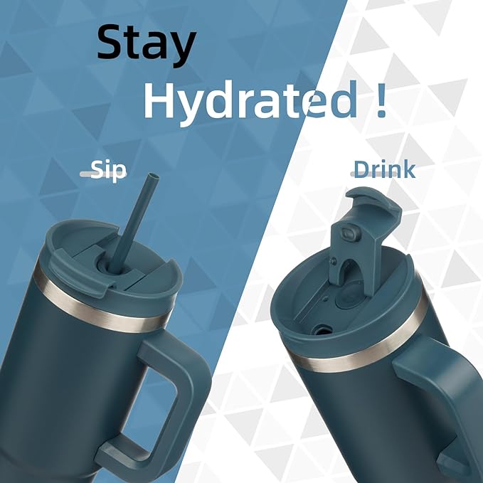 30 oz Tumbler with Handle and 2 Straws, 2 in 1 Lid Insulated Water Bottle - Image 2