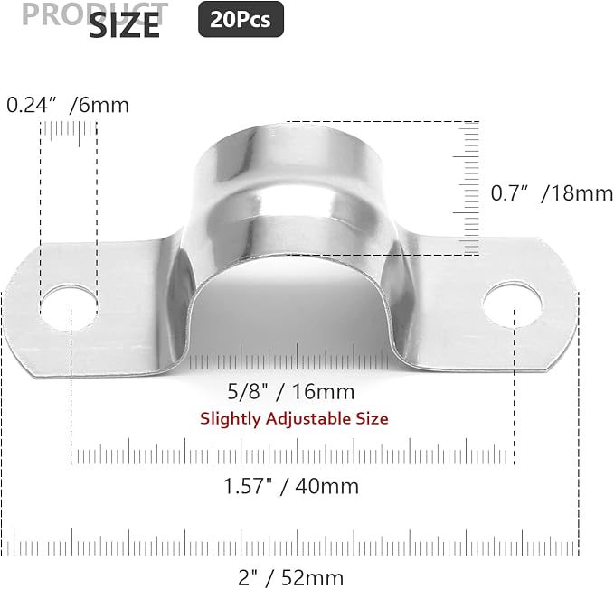 20Pcs 5/8 Inch Stainless Steel Conduit Clamps | Two Hole Strap, U Bracket Rigid - Image 4