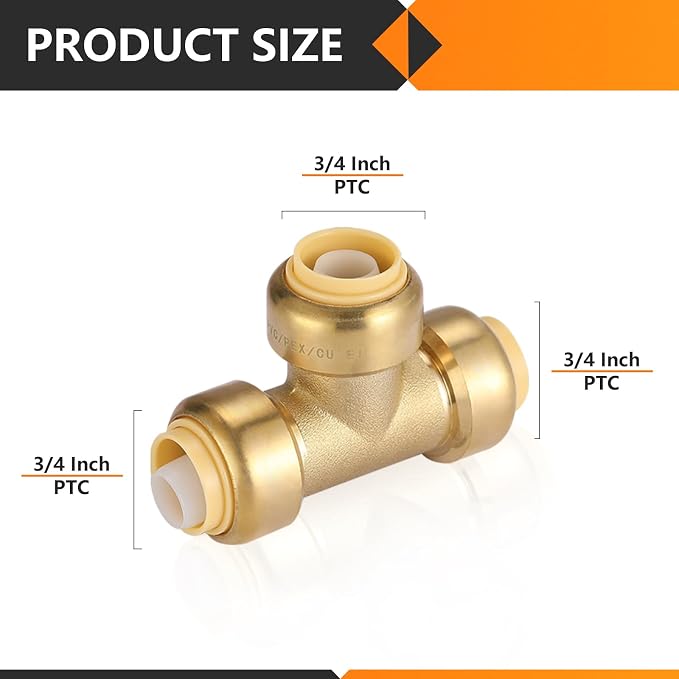 200PC HeSun 3/4" Pushfit Tee, Push to Connect Plumbing Fittings | Brass - Image 2