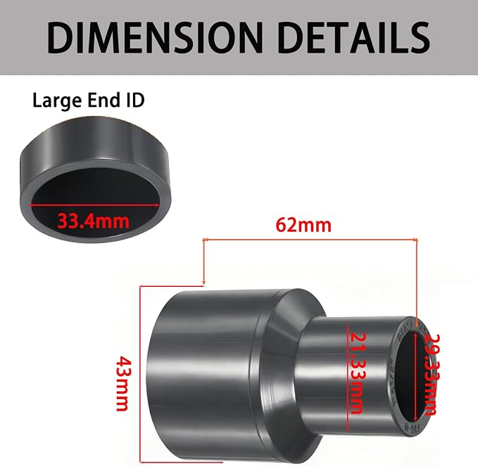 1 x 1/2 Inch SCH80 PVC Reducing Coupling, Increaser/Reducer Connector Pipe - Image 2