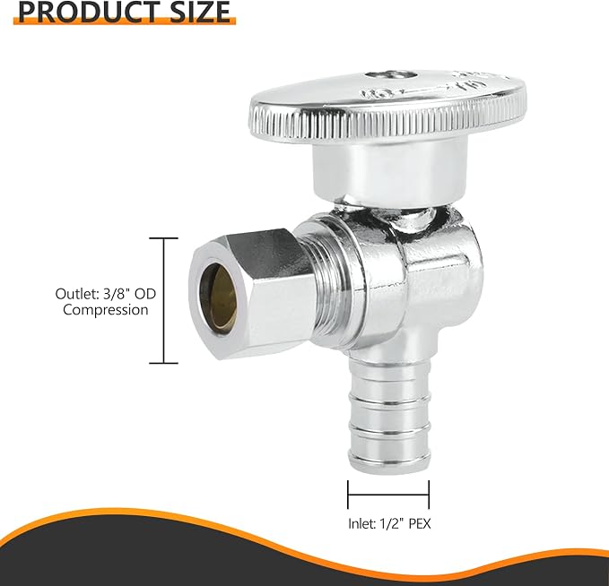 5PC HeSun 1/2" PEX-B Crimp x 3/8" OD Compression Angle Stop Valve | 1/4 Turn - Image 2