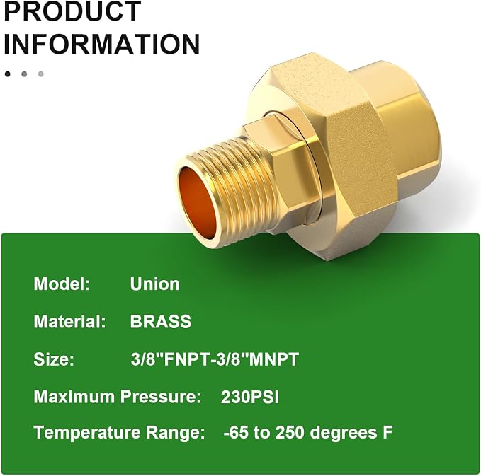 1PCS Brass Union，3/8" NPT Male x 3/8" NPT Female Brass Pipe Fitting - Image 4