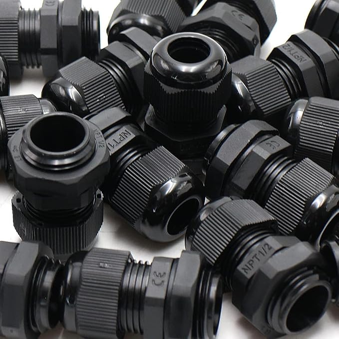 9-Pack 1/2" NPT Cable Glands, IP68 Waterproof Nylon PA66 Strain Relief Cord - Image 4