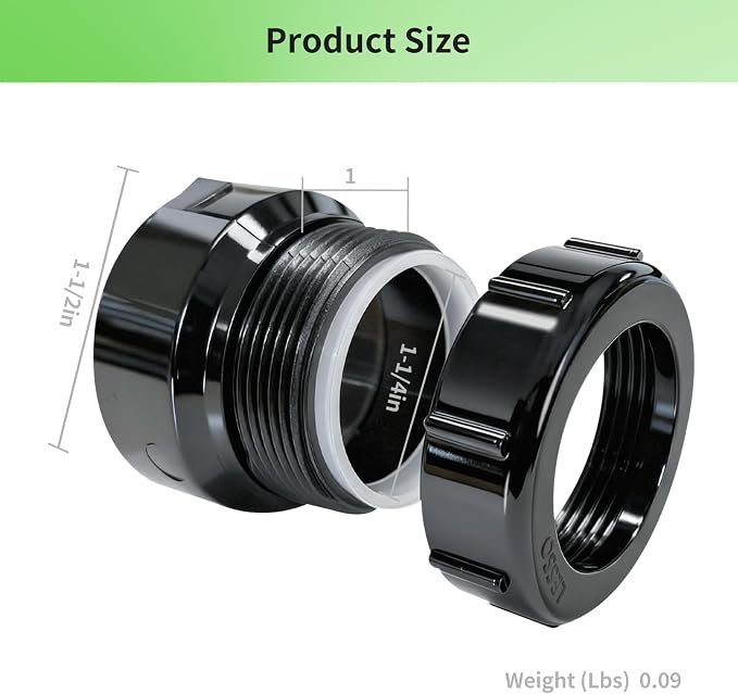 Lesso 2PCS 1-1/2" Hub x 1-1/4" Slip ABS P-Trap Adapter - Image 4