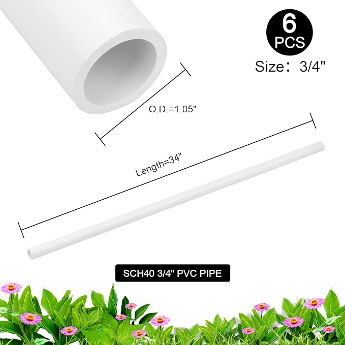 6Pcs 3/4 Inch PVC Pipe 34" Long Sch40 Industrial Pipes - Image 3