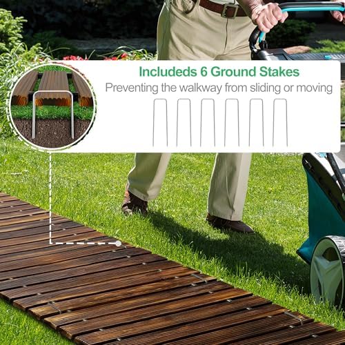 RELIANCER 6' Wooden Garden Pathway, Outdoor Roll Out Cedar Curved Walkway - Image 5