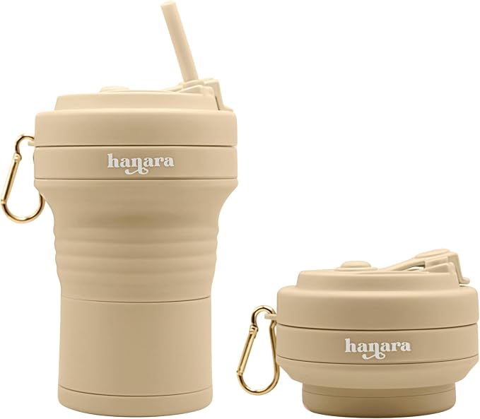 HANARA Collapsible Cup with Reusable Straw – 18 Oz, Portable Travel Mug by HANARA