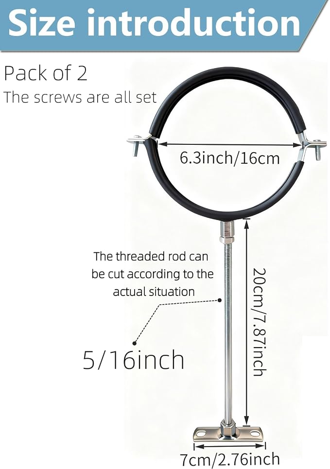 2 Sets Premium Adjustable Pipe Hanger Strap，Heavy Duty Galvanized Iron Stove - Image 2