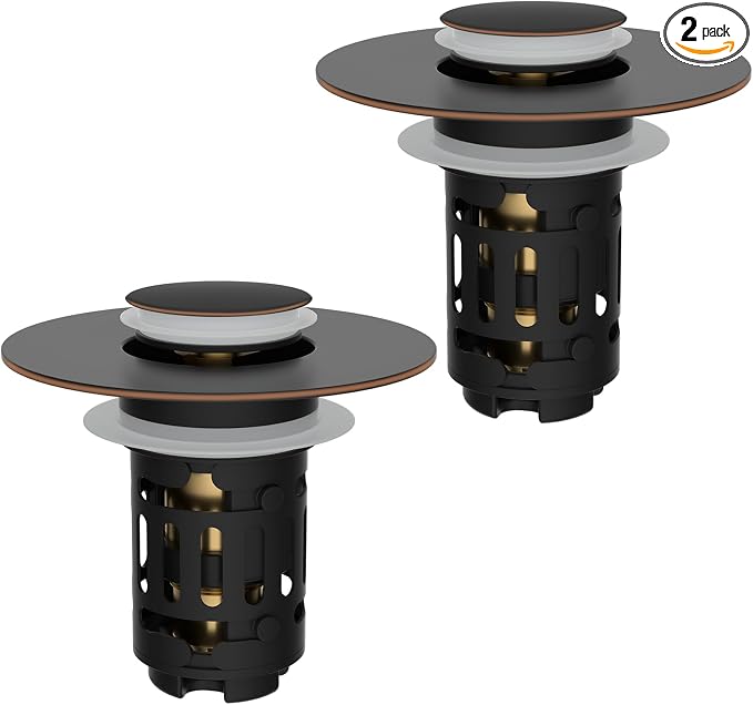 Hibbent 2 PCS Upgraded 3 in 1 Bathroom Sink Drain Strainer, Pop Up Stopper by Hibbent