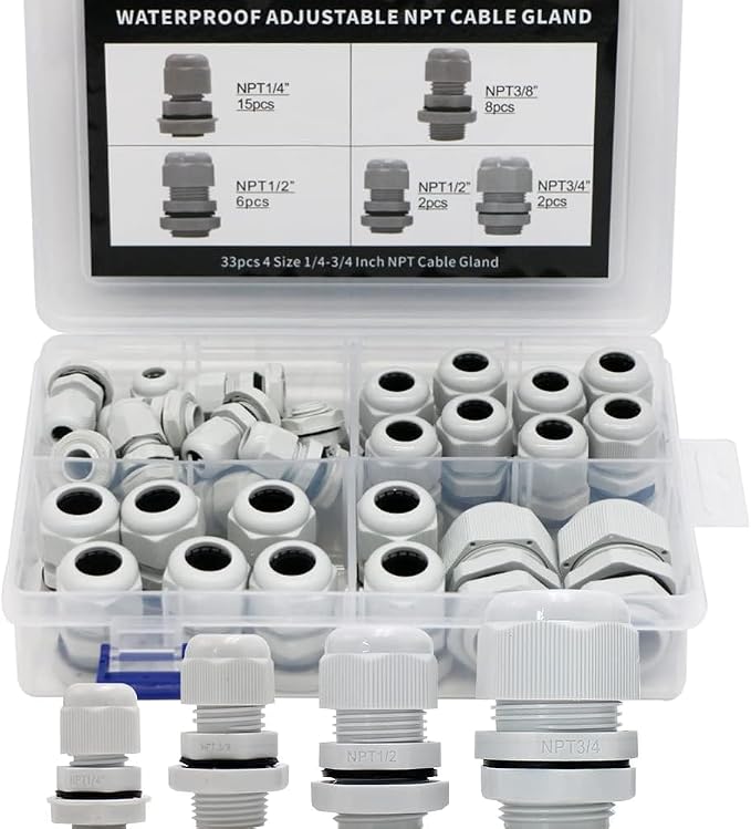 33PCS Cable Gland Waterproof Kit, IP68 Nylon PA66 Strain Relief Cord Grips - Image 9
