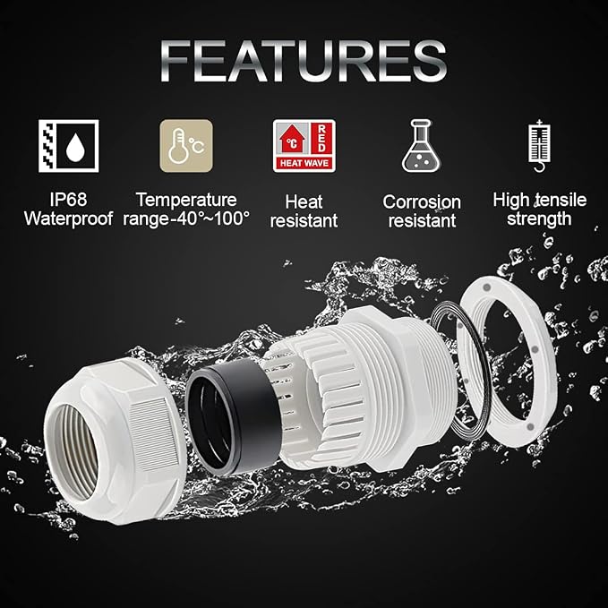 50 Pack NPT 3/4" Cable Glands Waterproof Adjustable 12.5-18mm Cable Connectors - Image 3
