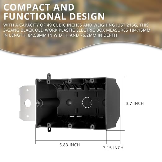 3-Gang Extra Deep PVC Black Electrical Box Adjustable, 49 Cubic Inch – Fire - Image 4
