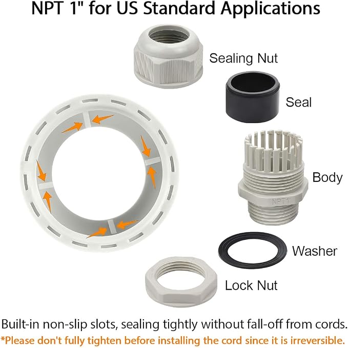 5 Pack NPT 1" Cable Glands Waterproof Adjustable 18-25mm Cable Connectors Grey - Image 4