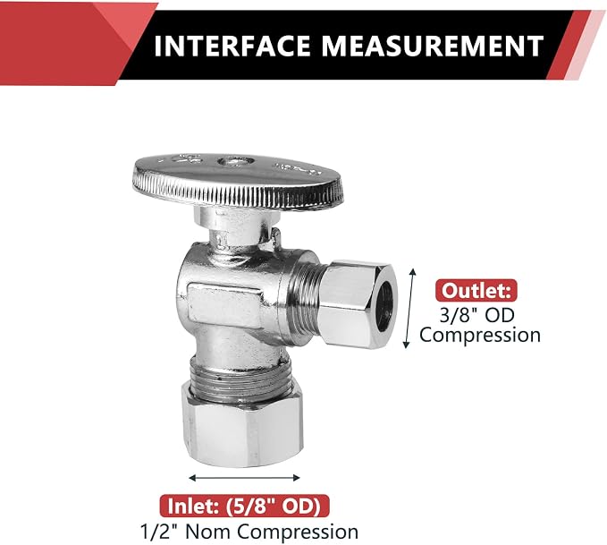 2PCS EFIELD Angle Stop Valve 1/2" Nominal Compression x 3/8" OD | 1/4 Turn - Image 2