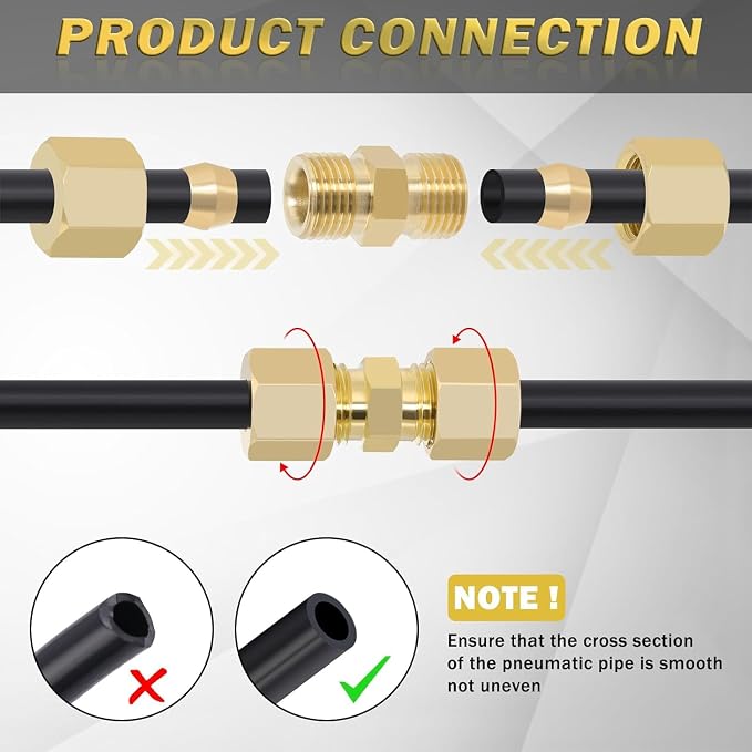 1/8" OD x 1/8" OD Brass Compression Union Fitting, 10 Pack Straight Tube - Image 5