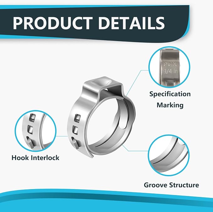 200Pack Seelink 1/2 Inch PEX Cinch Clamp Rings, Crimp Rings - Image 4
