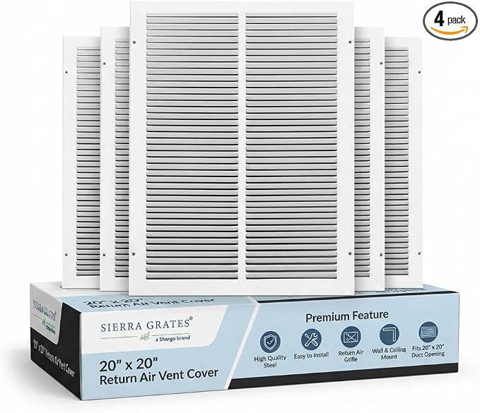 20 x 20 Inch Return Air Vent Cover, Solid Steel HVAC Grille by SierraGrates
