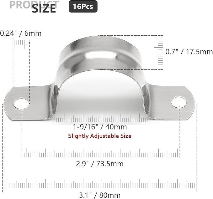 16Pcs 1-9/16 Inch Stainless Steel Conduit Clamps | Two Hole Strap, U Bracket - Image 4