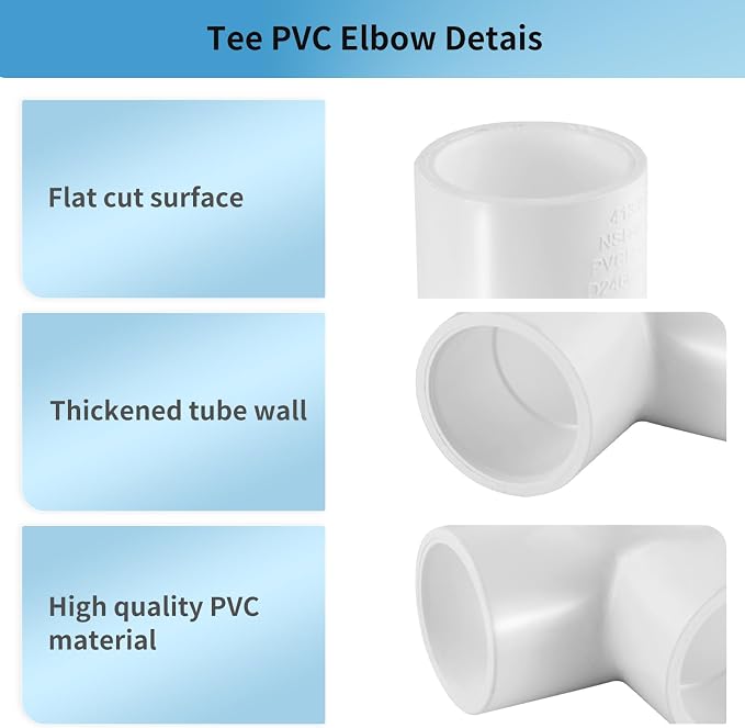 LESSO 10 Pack PVC Pipe Fittings, 3/4" Tee Elbow 3-Way, Side Outlet Ell | PVC - Image 4