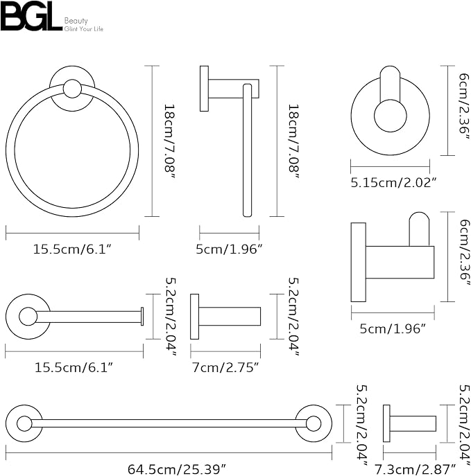 BGL Bathroom Hardware Set Matte Black 4-Pieces Bathroom Towel Rack 24 Inches - Image 2